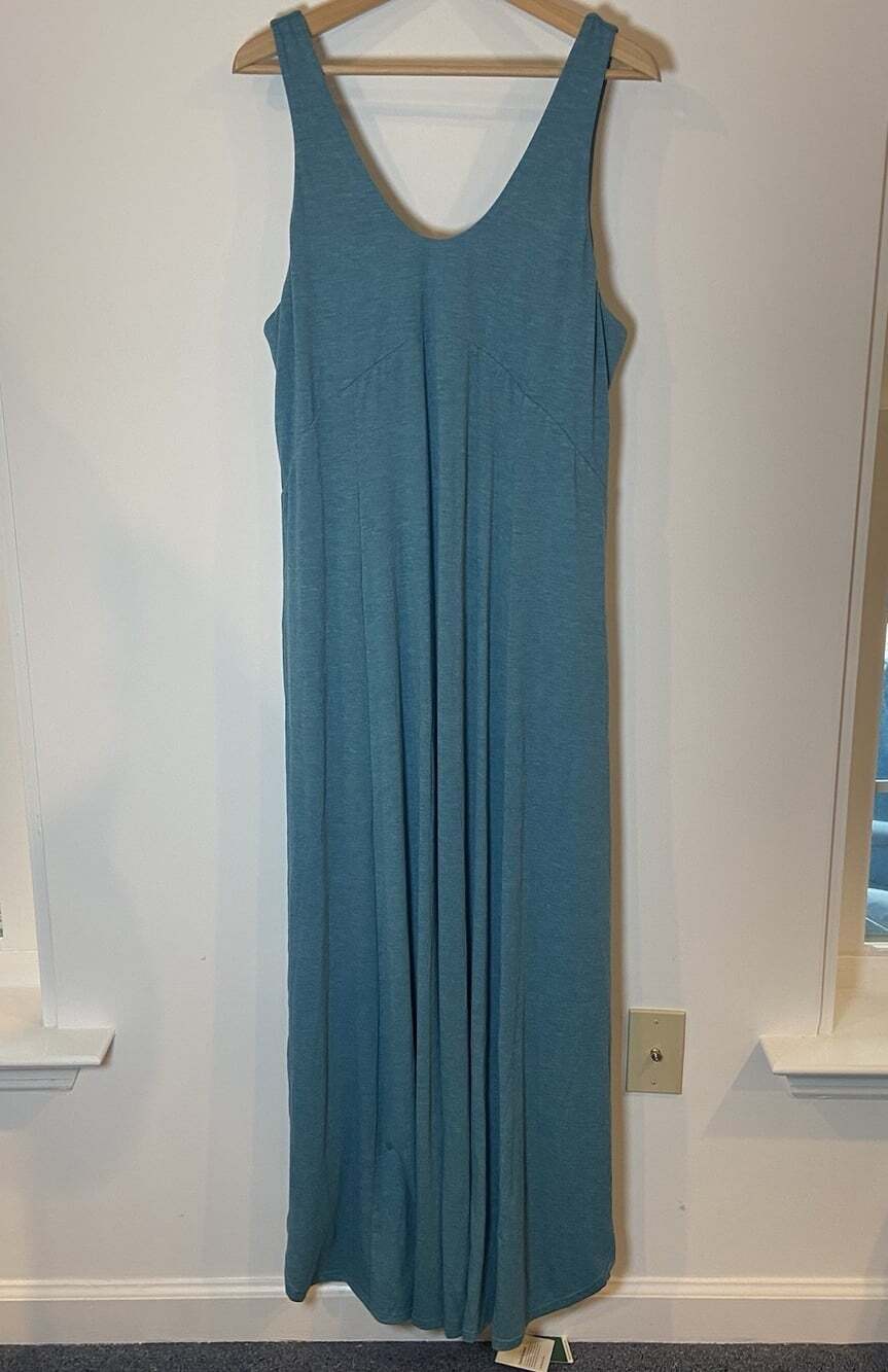 NWT Halara U Neck Flowy Maxi Tank Dress Side Slit Teal Blue Size XL New